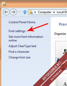 Sau khi vào thư mục Font thì chọn Font Setting